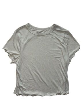 Rebel Sky Short Sleeve Ribbed Tee with Lettuce Hem in Green